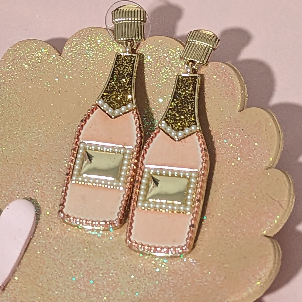 SugarFix by BaubleBar Rose Gold Champagne Bottle Earrings NWOT!